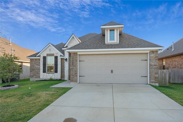 view of front facade with a garage and a front yard