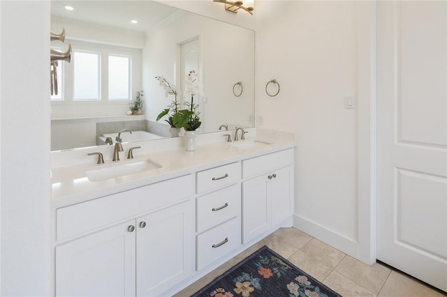1932 Sherrill Ct, College Station, TX 77845 - full bath with double vanity, tile patterned flooring, and baseboards
