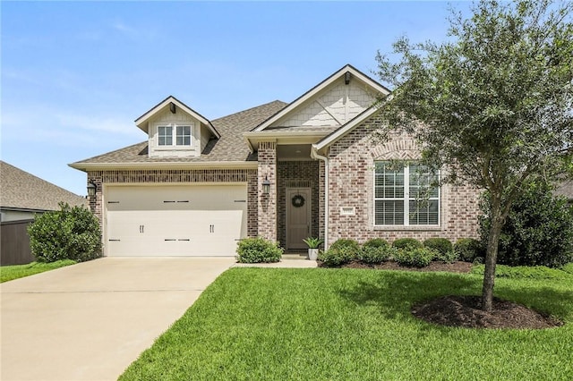 1932 Sherrill Ct, College Station, TX 77845 - view of front of house featuring brick siding, a front yard, an attached garage, driveway, and a shingled roof