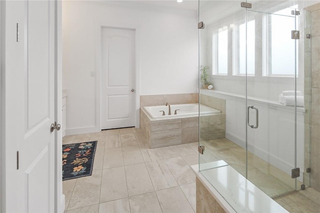 1932 Sherrill Ct, College Station, TX 77845 - bathroom with a garden tub, a shower stall, and tile patterned floors