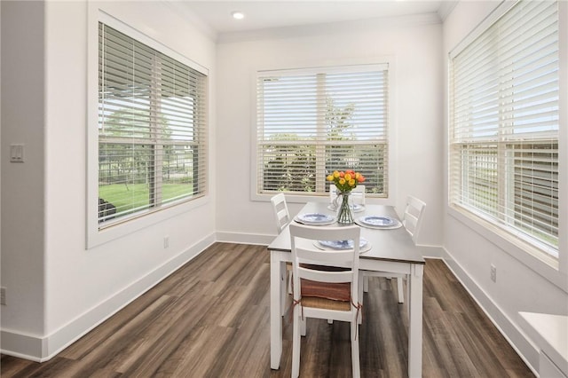 1932 Sherrill Ct, College Station, TX 77845 - dining area with dark wood-type flooring, baseboards, and ornamental molding