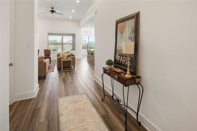 1932 Sherrill Ct, College Station, TX 77845 - hallway with baseboards, wood finished floors, and recessed lighting