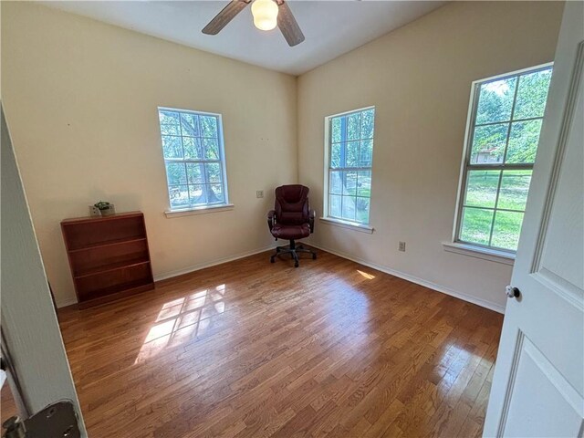 5270 Slippery Rock, Bryan, TX 77808 - empty room with healthy amount of natural light, wood finished floors, and ceiling fan