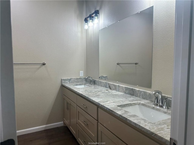 bathroom featuring vanity and wood-type flooring