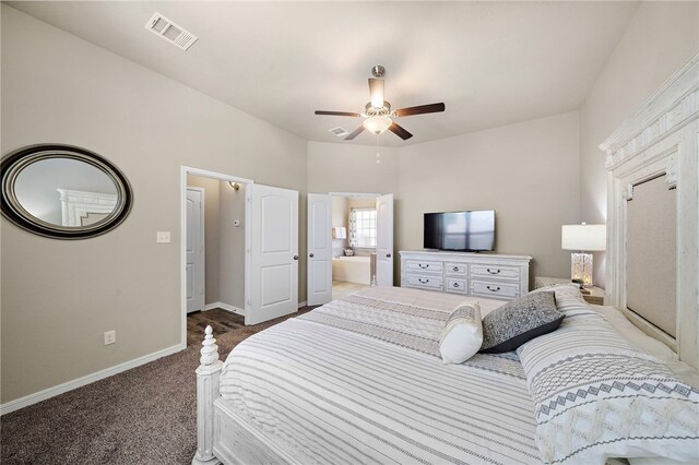 3860 Still Creek Loop, College Station, TX 77845 - bedroom with carpet, baseboards, a ceiling fan, and ensuite bathroom