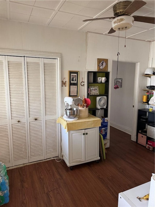 610 Calvert St, Hearne, TX 77859 - kitchen with ceiling fan, dark wood finished floors, white cabinets, and light countertops
