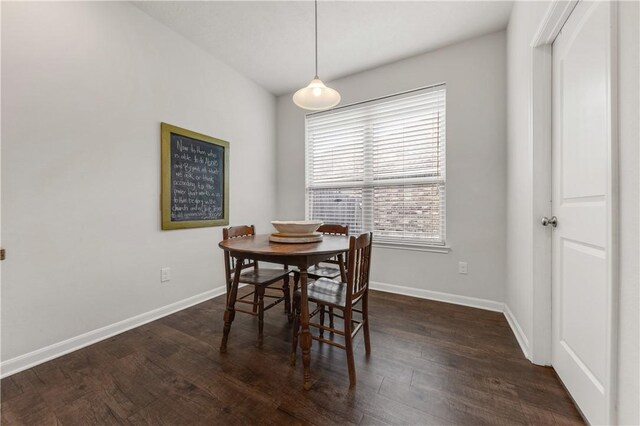 dining area featuring dark wood-type flooring