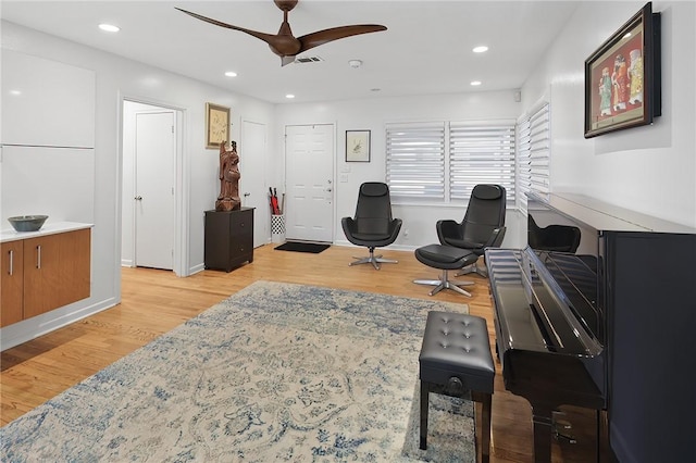 1013 Winding Rd, College Station, TX 77840 - home office with light wood-style floors, baseboards, a ceiling fan, and recessed lighting
