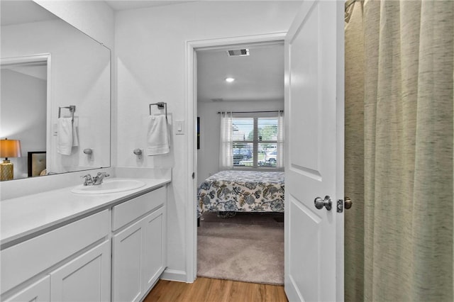 317 Riverwood Village Ln, Sealy, TX 77474 - ensuite bathroom featuring wood finished floors and vanity