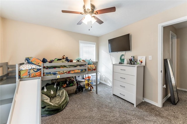 bedroom with ceiling fan and carpet floors