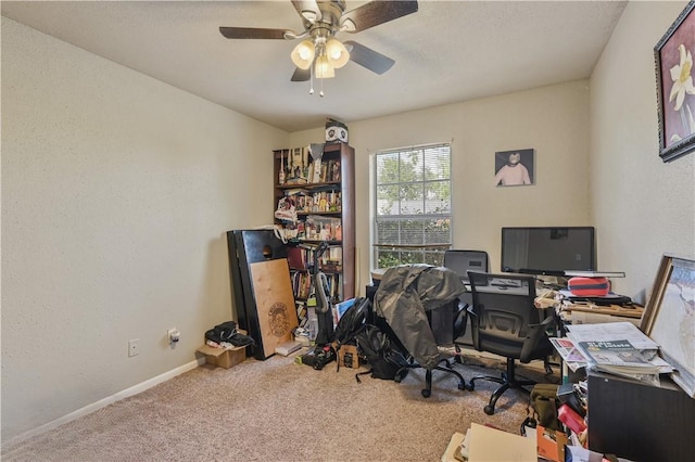 office area featuring ceiling fan and carpet floors