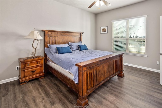 bedroom featuring dark hardwood / wood-style floors and ceiling fan