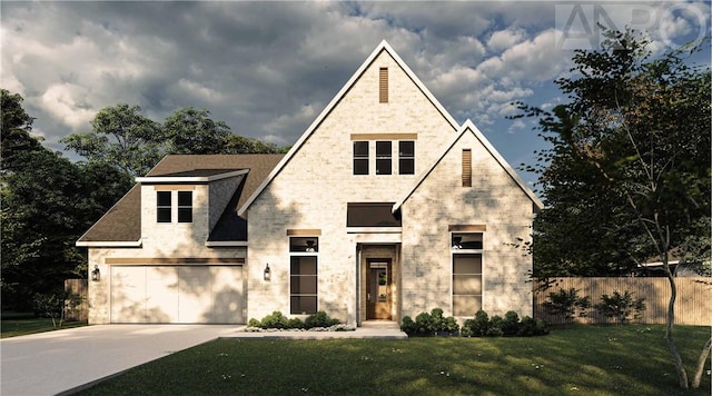 view of front of house with a garage and a front yard