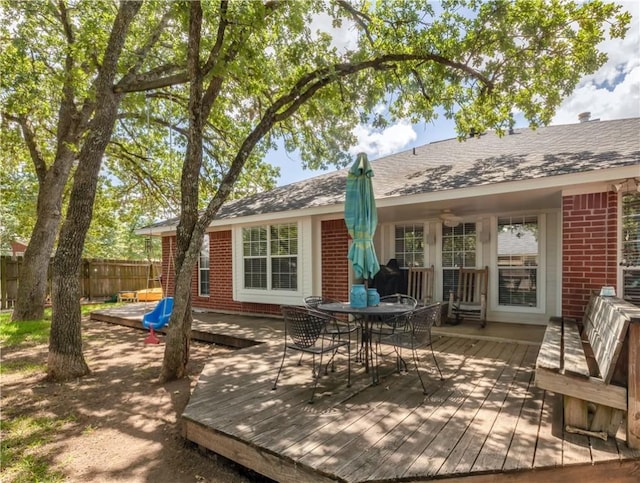 deck featuring ceiling fan