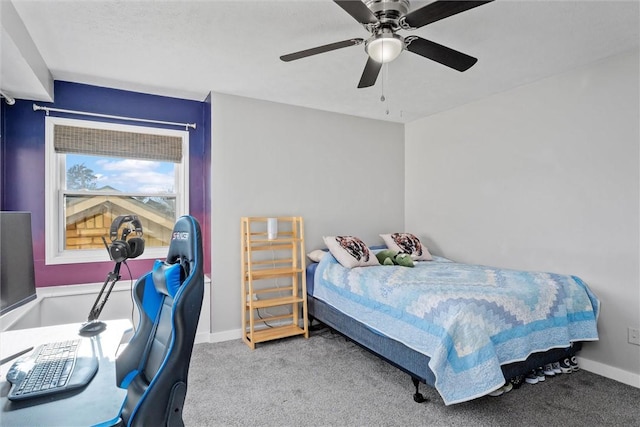 bedroom featuring carpet floors and ceiling fan