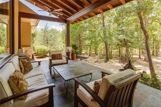 18140 Osage Trail Dr, College Station, TX 77845 - view of patio featuring ceiling fan and an outdoor hangout area