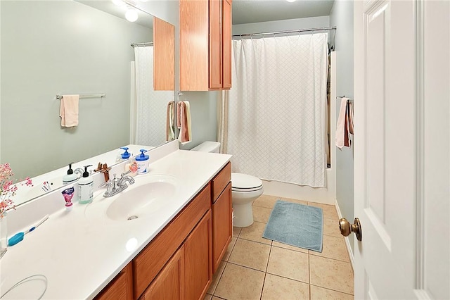 713 Broadmoor Dr, Bryan, TX 77802 - bathroom featuring tile patterned floors, vanity, toilet, and shower / tub combo with curtain