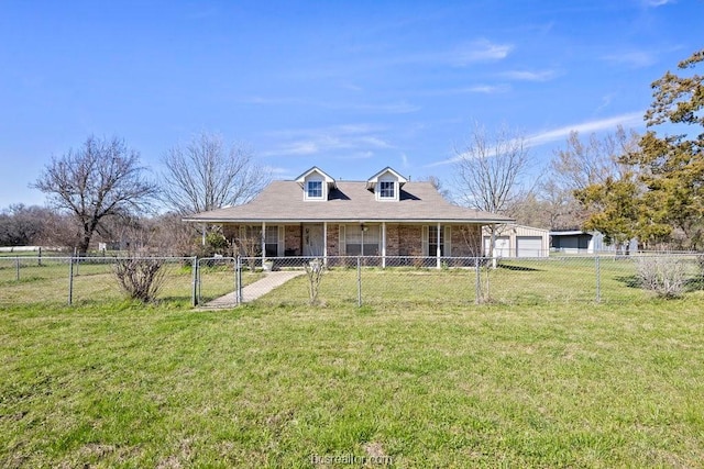 farmhouse-style home featuring covered porch and a front yard