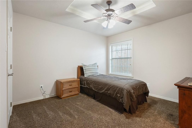 bedroom with baseboards, ceiling fan, and carpet