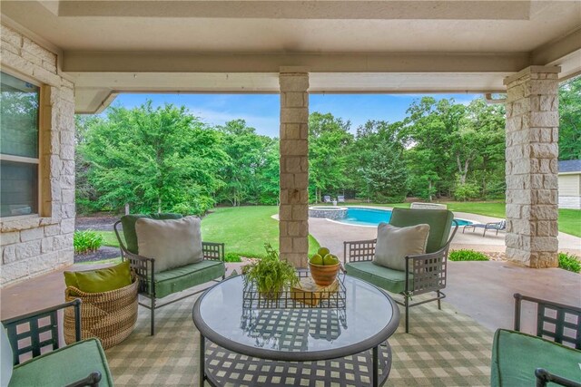 3281 Toltec Trl, College Station, TX 77845 - view of patio with a pool with connected hot tub and outdoor lounge area