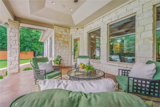 3281 Toltec Trl, College Station, TX 77845 - view of patio with an outdoor hangout area and fence