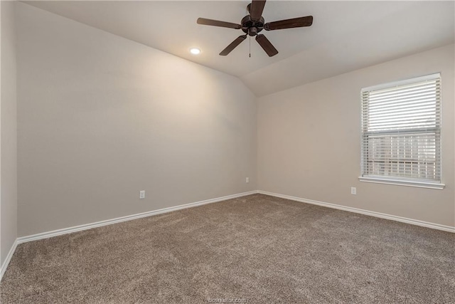 3429 Alsace Ct, Bryan, TX 77808 - empty room with carpet flooring, ceiling fan, and lofted ceiling