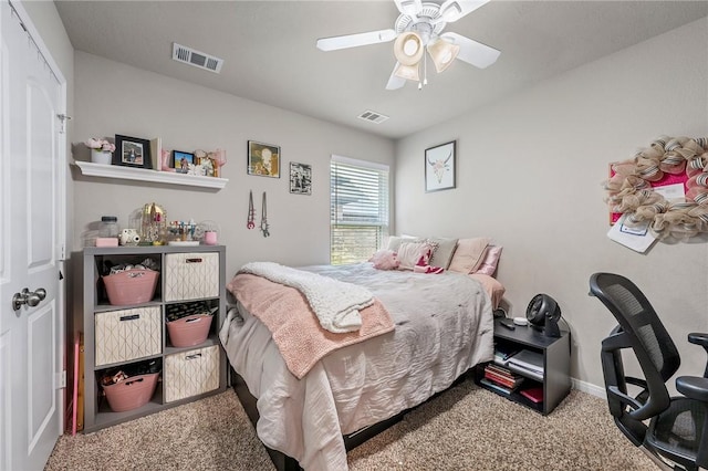 bedroom with carpet flooring and ceiling fan