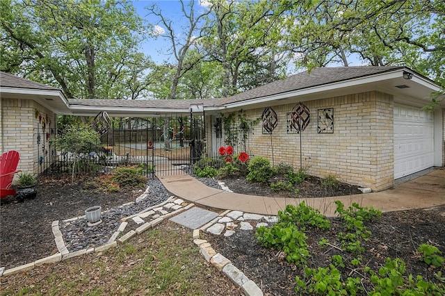 exterior space with a garage