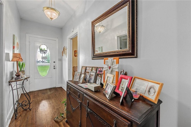 entryway with dark wood finished floors