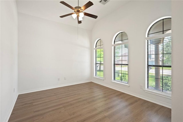 4118 Cedar Creek Ct, College Station, TX 77845 - unfurnished room with wood finished floors, lofted ceiling, ceiling fan, and baseboards