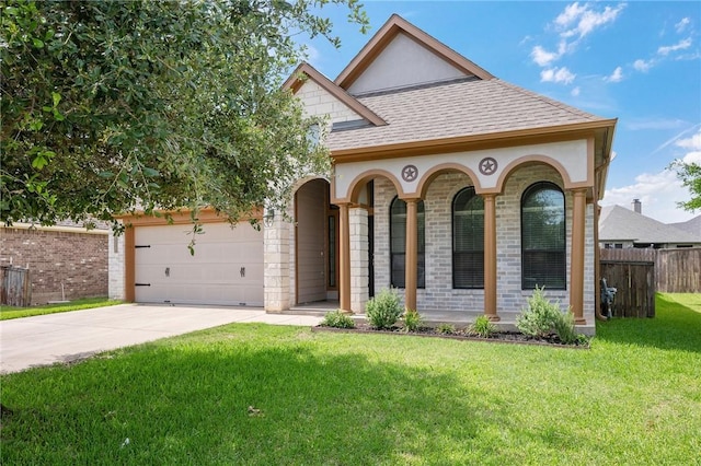 4118 Cedar Creek Ct, College Station, TX 77845 - view of front of property featuring concrete driveway, a shingled roof, an attached garage, covered porch, and brick siding