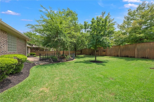 view of yard with a fenced backyard