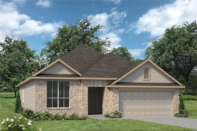 view of front of house featuring a front yard and a garage