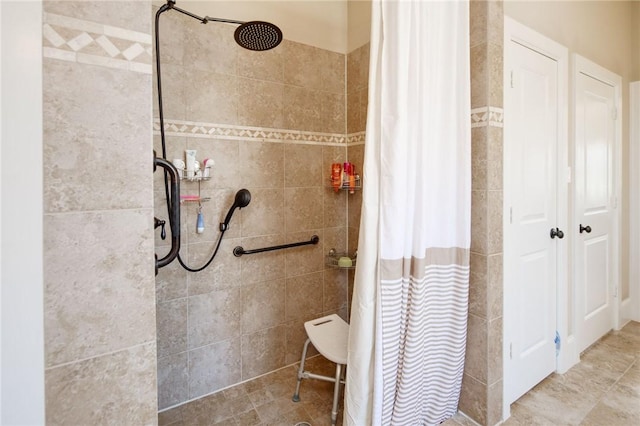 bathroom with a shower with curtain