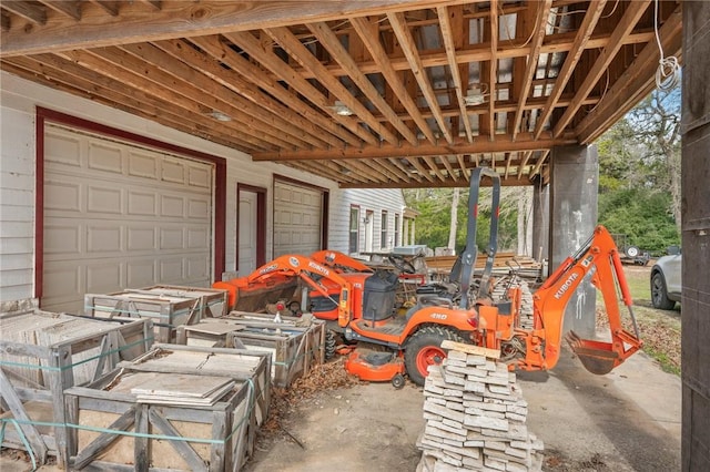 view of patio / terrace with a garage