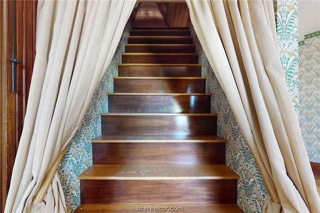 stairway with wood-type flooring