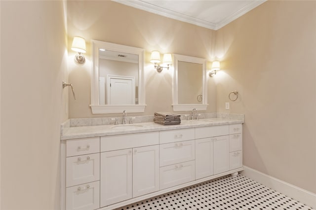 5311 Riviera Ct, College Station, TX 77845 - full bathroom featuring double vanity, ornamental molding, and baseboards