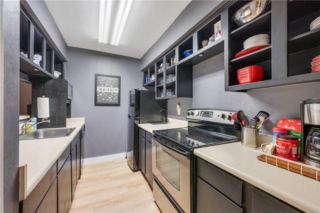 1501 Stallings Dr Unit 54, College Station, TX 77840 - kitchen featuring open shelves, light countertops, stainless steel range with electric stovetop, and a sink