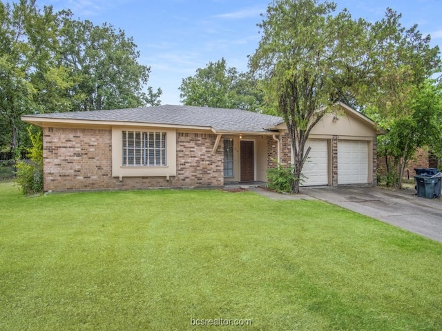 single story home with a front lawn and a garage