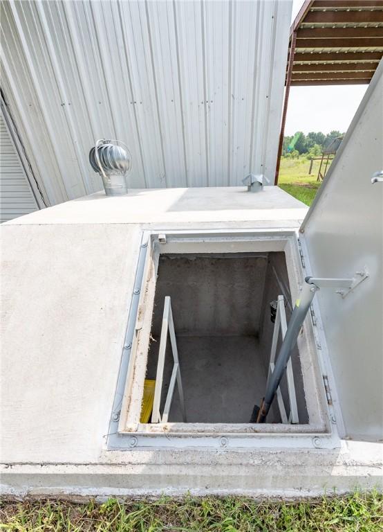 view of storm shelter