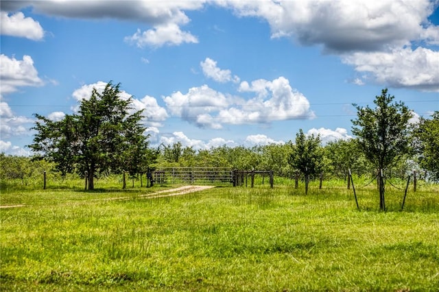 view of yard featuring a rural view and fence