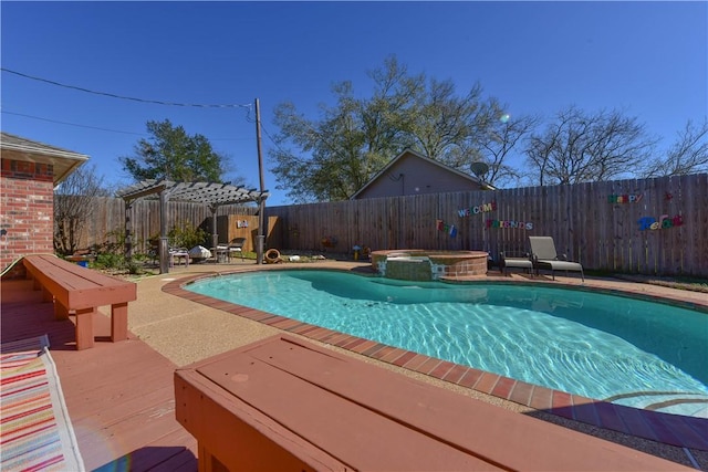 view of pool featuring an in ground hot tub and a pergola