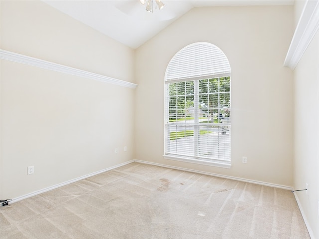 5614 Thomas Nelson Dr, Tyler, TX 75707 - spare room featuring ceiling fan, light carpet, and lofted ceiling