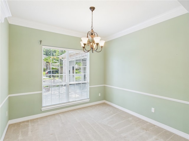 5614 Thomas Nelson Dr, Tyler, TX 75707 - spare room with ornamental molding, a chandelier, and carpet flooring
