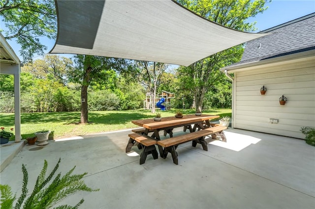 view of patio / terrace featuring a playground