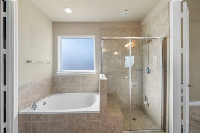 bathroom with independent shower and bath