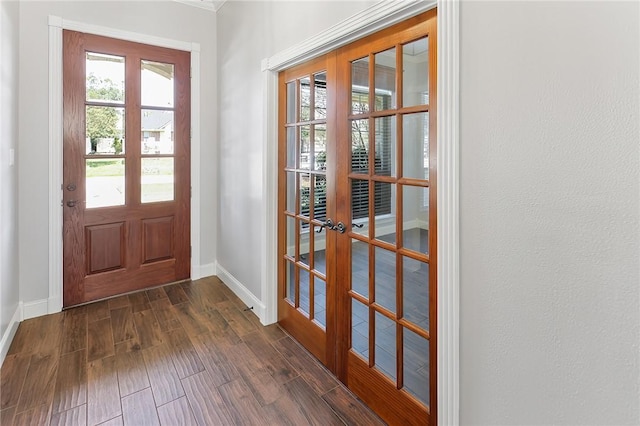 doorway featuring french doors and dark hardwood / wood-style floors