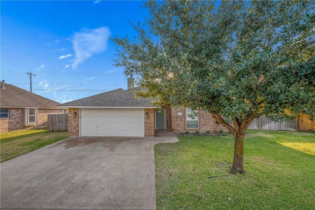 single story home with a front lawn and a garage