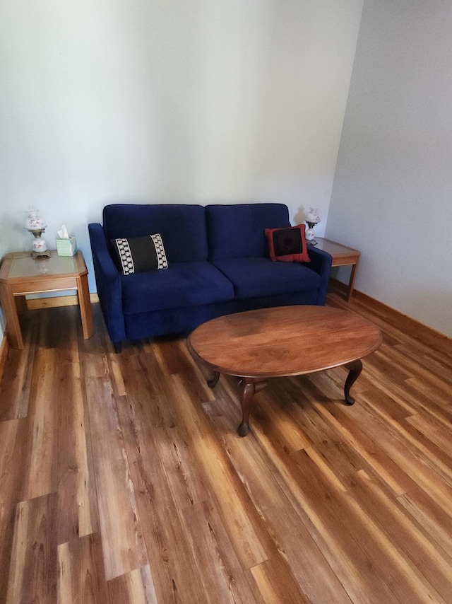 living area featuring baseboards and wood finished floors