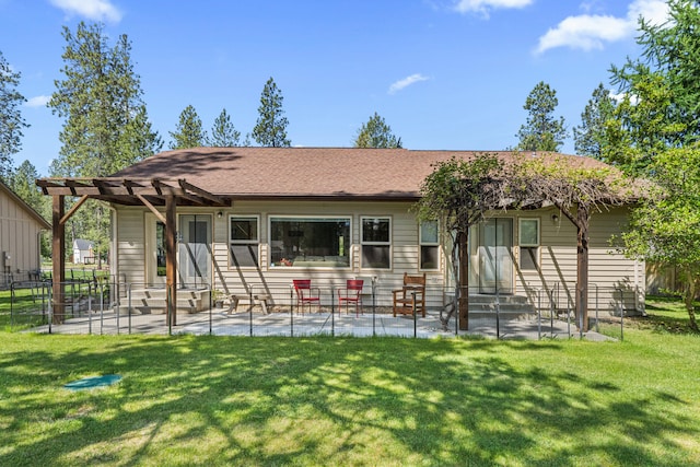 325 Hogans Way, Chewelah, WA 99109 - back of house with entry steps, a pergola, and a patio